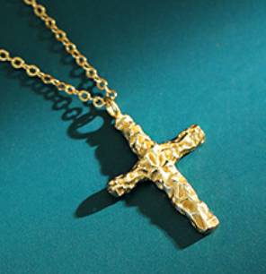Lovcia Gold Cross Necklace 925 Sterling Silver Pendant-Necklaces-Yellow Gold-