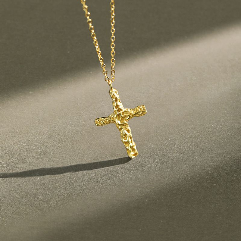 Lovcia Gold Cross Necklace 925 Sterling Silver Pendant-Necklaces-Yellow Gold-