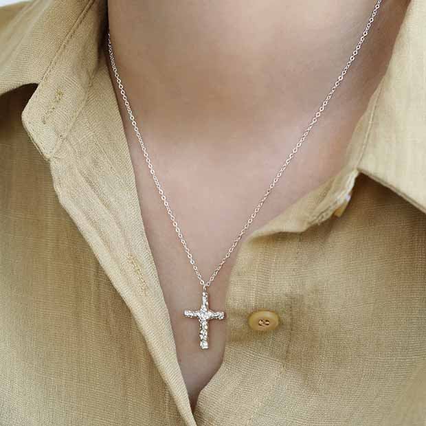 Lovcia Gold Cross Necklace 925 Sterling Silver Pendant-Necklaces-Yellow Gold-