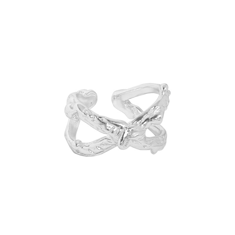 Lovcia Gold Cross X Shape Ring 925 Silver Adjustable-Rings-Rhodium-Rhodium