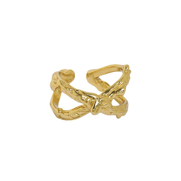 Lovcia Gold Cross X Shape Ring 925 Silver Adjustable-Rings-Yellow Gold-Yellow Gold
