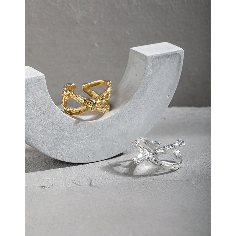 Lovcia Gold Cross X Shape Ring 925 Silver Adjustable-Rings-Yellow Gold-Yellow Gold
