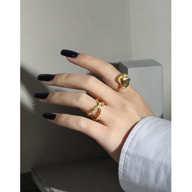 Lovcia Gold Cross X Shape Ring 925 Silver Adjustable-Rings-Yellow Gold-Yellow Gold