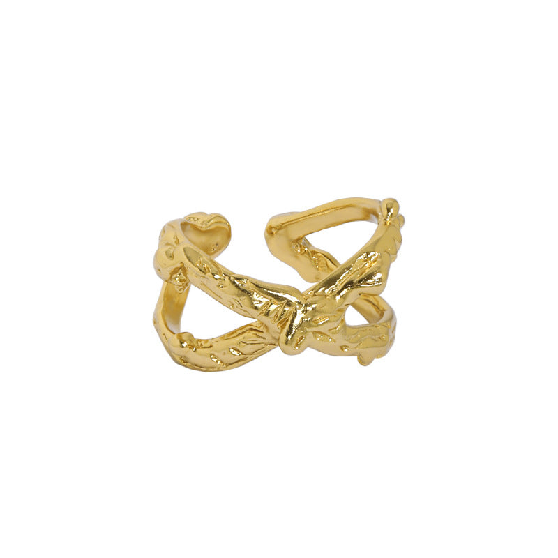Lovcia Gold Cross X Shape Ring 925 Silver Adjustable-Rings-Yellow Gold-Yellow Gold