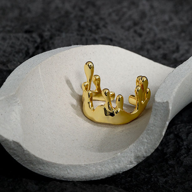 Lovcia Gold Crown Ring 925 Sterling Silver Adjustable-Rings-Yellow Gold-Yellow Gold