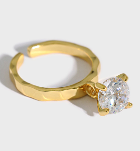Lovcia Gold CZ 8mm Adjustable Ring 925 Sterling Silver-Rings-Yellow Gold-Yellow Gold
