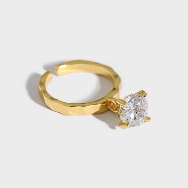Lovcia Gold CZ 8mm Adjustable Ring 925 Sterling Silver-Rings-Yellow Gold-Yellow Gold