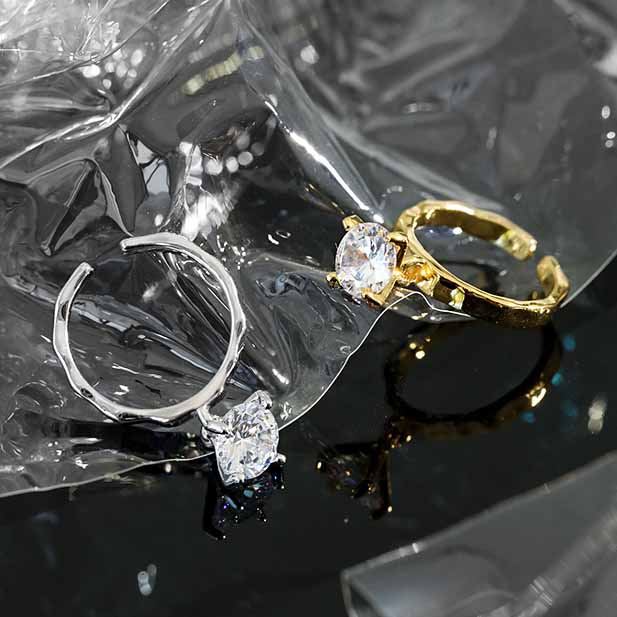 Lovcia Gold CZ 8mm Adjustable Ring 925 Sterling Silver-Rings-Yellow Gold-Yellow Gold
