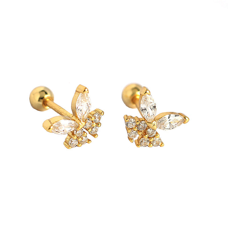Lovcia Gold CZ Butterfly Stud Earrings 925 Silver 6.8mm-Earrings-Yellow Gold-Yellow Gold
