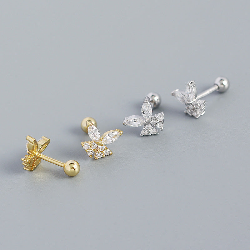 Lovcia Gold CZ Butterfly Stud Earrings 925 Silver 6.8mm-Earrings-Yellow Gold-Yellow Gold