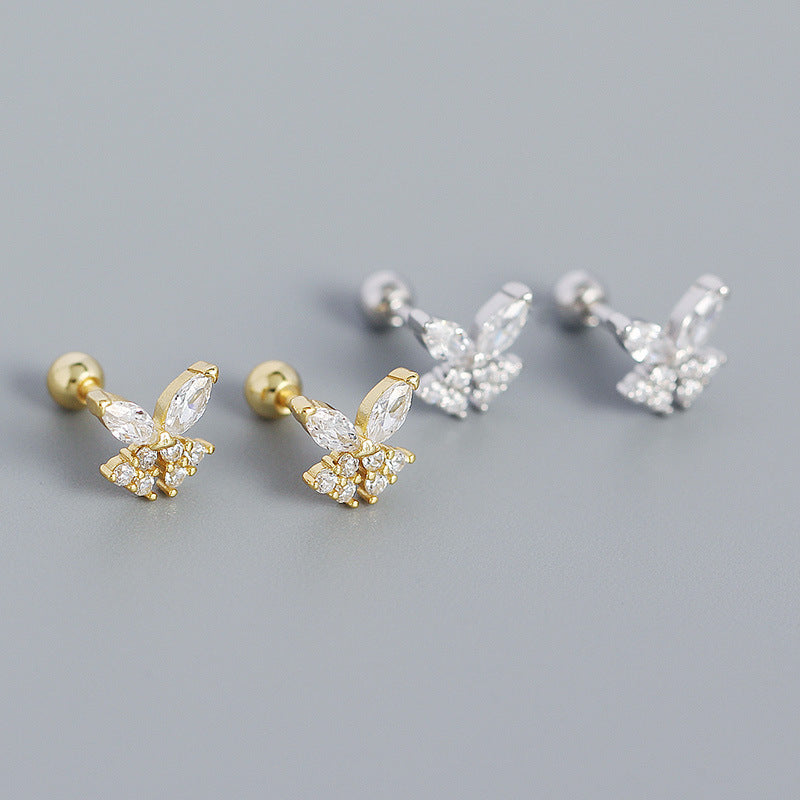 Lovcia Gold CZ Butterfly Stud Earrings 925 Silver 6.8mm-Earrings-Yellow Gold-Yellow Gold
