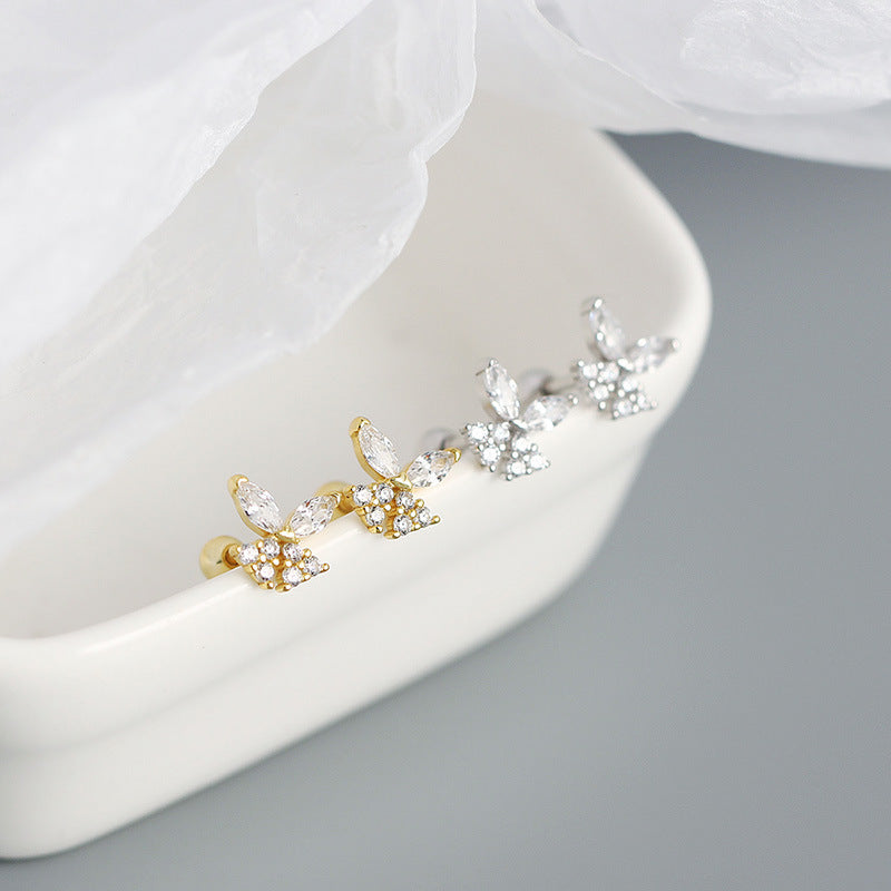 Lovcia Gold CZ Butterfly Stud Earrings 925 Silver 6.8mm-Earrings-Yellow Gold-Yellow Gold