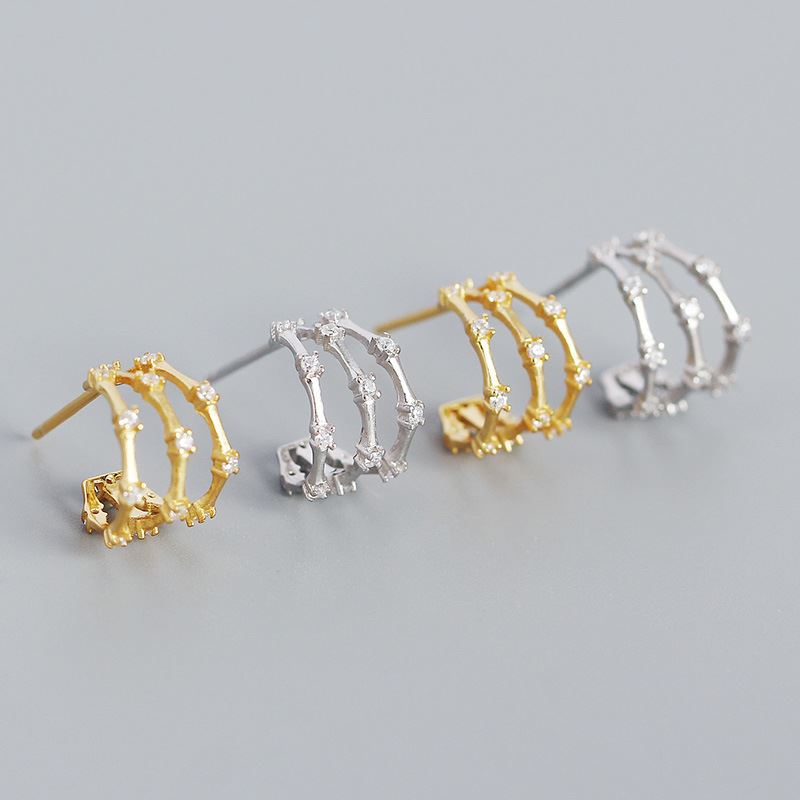 Lovcia Gold CZ C Shape 925 Silver Stud Earrings 9.5mm-Earrings-Yellow Gold-Yellow Gold
