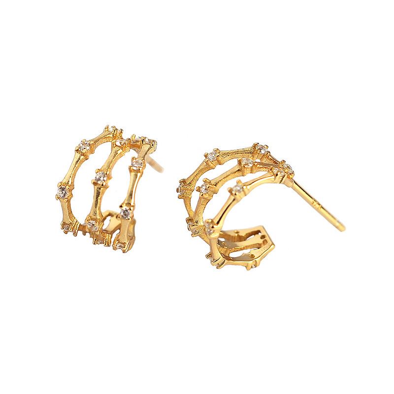 Lovcia Gold CZ C Shape 925 Silver Stud Earrings 9.5mm-Earrings-Yellow Gold-Yellow Gold