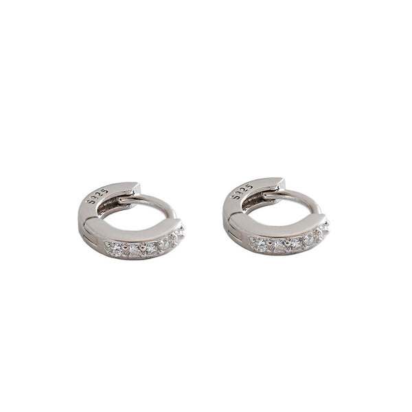 Lovcia Gold CZ Circle 10mm 925 Silver Huggie Earrings-Earrings-Rhodium-Rhodium