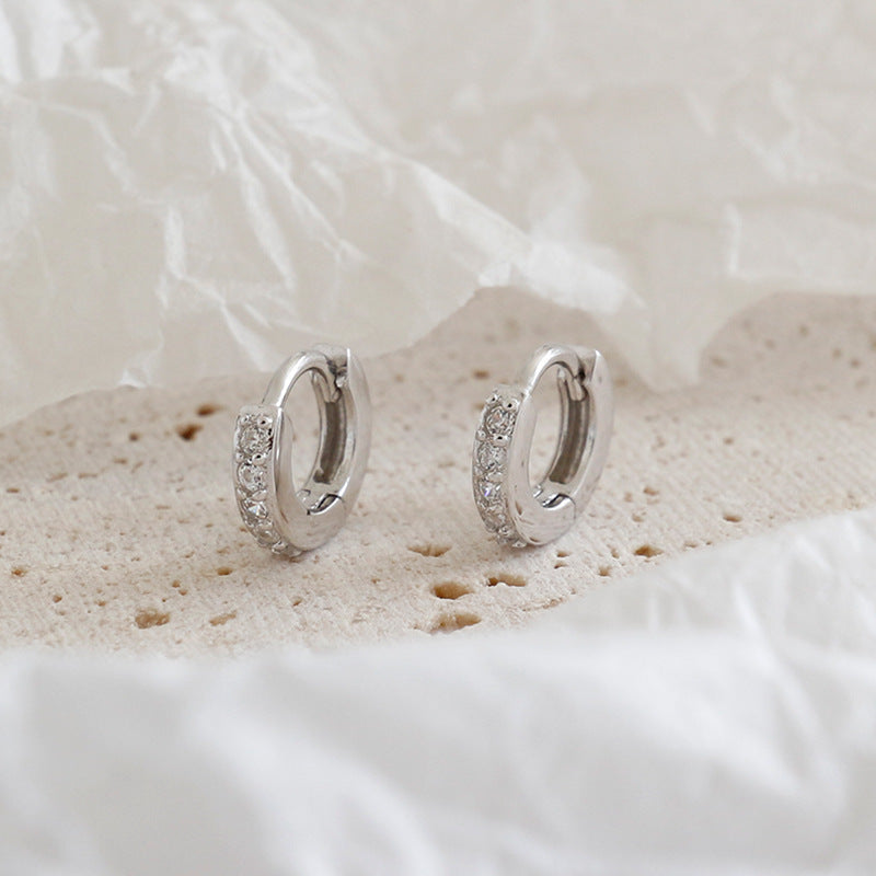 Lovcia Gold CZ Circle 10mm 925 Silver Huggie Earrings-Earrings-Rhodium-Rhodium