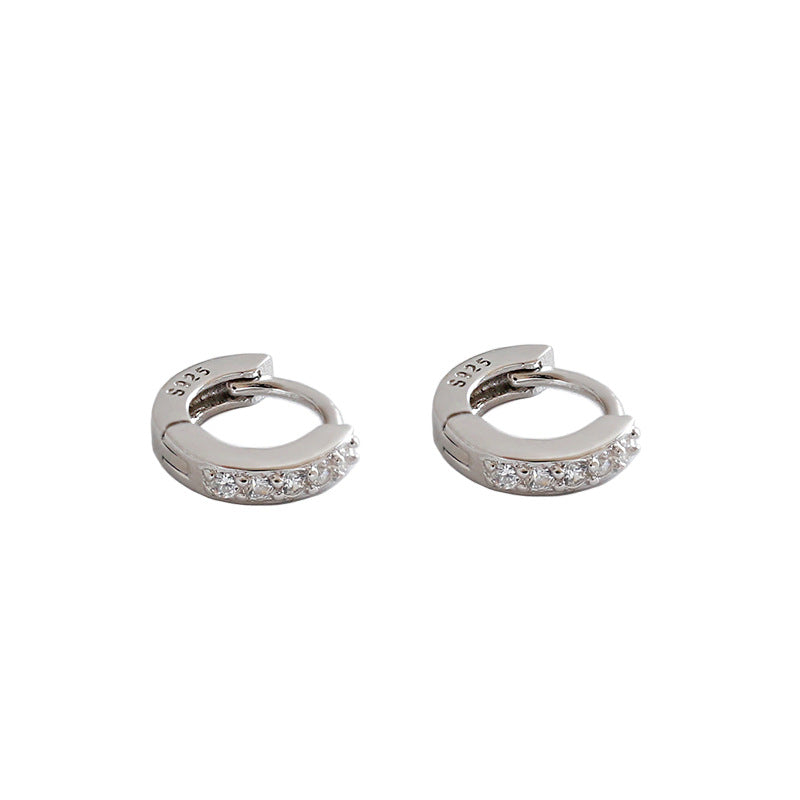 Lovcia Gold CZ Circle 10mm 925 Silver Huggie Earrings-Earrings-Rhodium-Rhodium