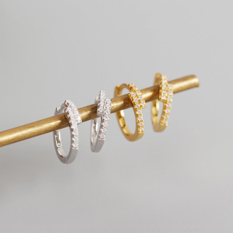 Lovcia Gold CZ Cross Circle Huggie Hoop Earrings 13.5mm-Earrings-Yellow Gold-Yellow Gold