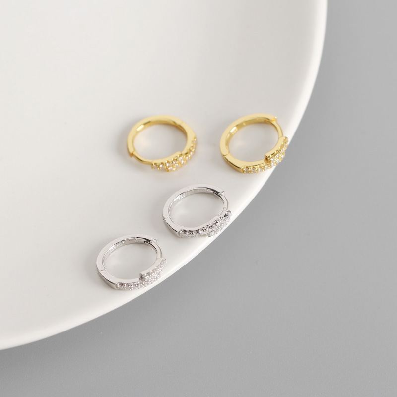 Lovcia Gold CZ Cross Circle Huggie Hoop Earrings 13.5mm-Earrings-Yellow Gold-Yellow Gold
