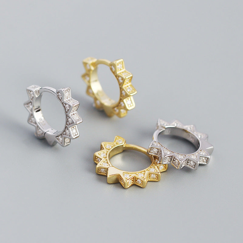 Lovcia Gold CZ Gear Geometry Triangle Hoop Earrings 12mm-Earrings-Rhodium-Rhodium