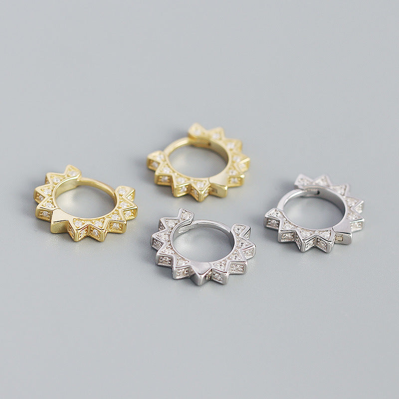 Lovcia Gold CZ Gear Geometry Triangle Hoop Earrings 12mm-Earrings-Rhodium-Rhodium