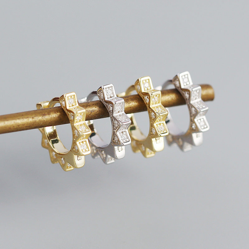 Lovcia Gold CZ Gear Geometry Triangle Hoop Earrings 12mm-Earrings-Rhodium-Rhodium