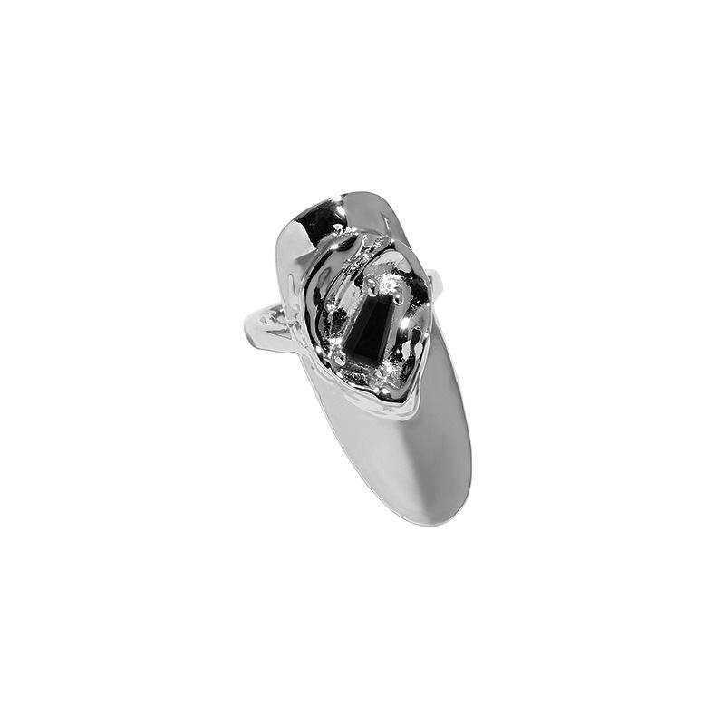 Lovcia Gold CZ Geometry Adjustable Nail Ring 925 Silver-Rings-Yellow Gold & White Cz-Yellow Gold & White Cz