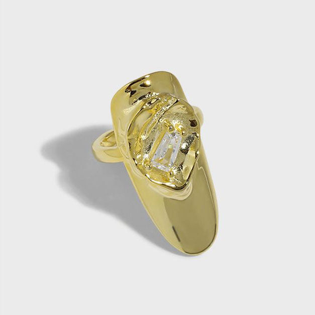 Lovcia Gold CZ Geometry Adjustable Nail Ring 925 Silver-Rings-Yellow Gold & White Cz-Yellow Gold & White Cz