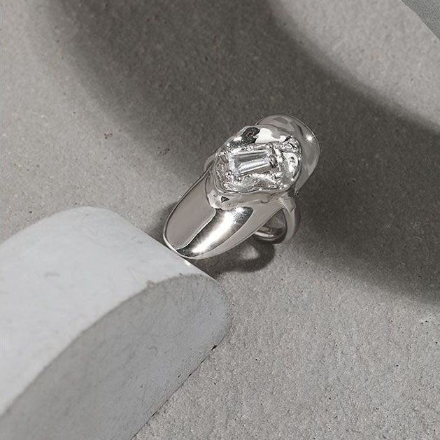 Lovcia Gold CZ Geometry Adjustable Nail Ring 925 Silver-Rings-Yellow Gold & White Cz-Yellow Gold & White Cz