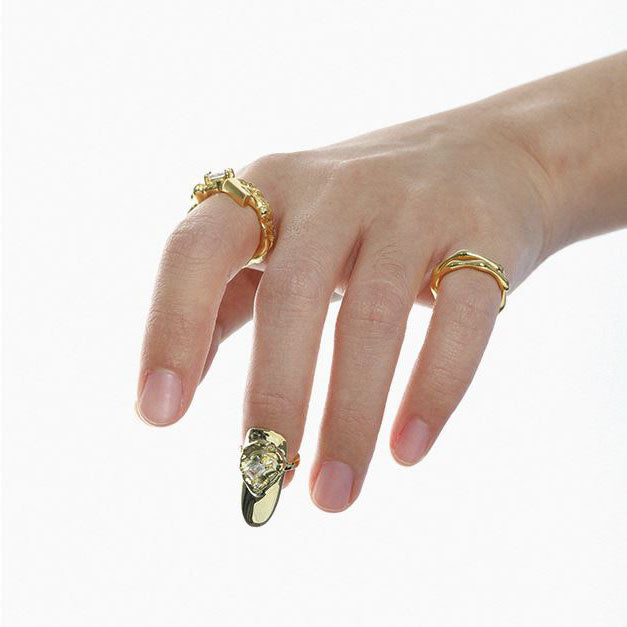 Lovcia Gold CZ Geometry Adjustable Nail Ring 925 Silver-Rings-Yellow Gold & White Cz-Yellow Gold & White Cz