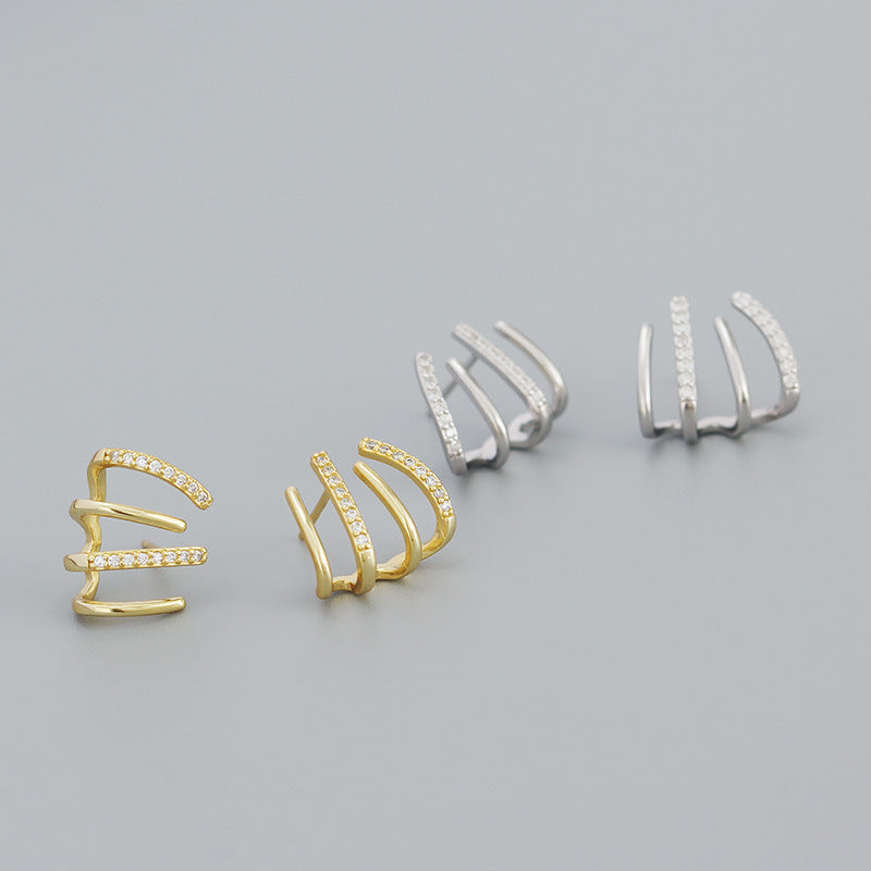 Lovcia Gold CZ Harrow Lines Earrings 925 Sterling Silver-Earrings-Yellow Gold-Yellow Gold
