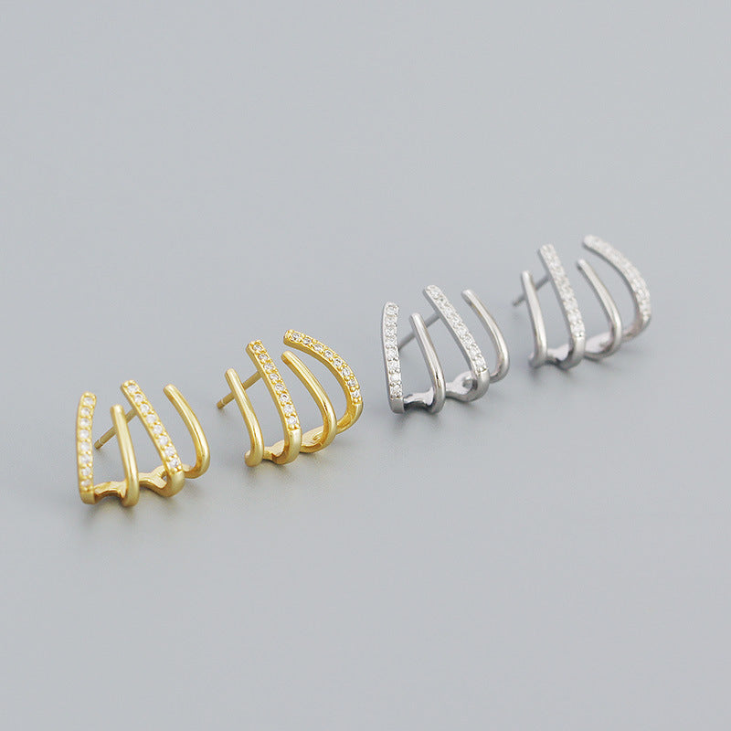 Lovcia Gold CZ Harrow Lines Earrings 925 Sterling Silver-Earrings-Yellow Gold-Yellow Gold