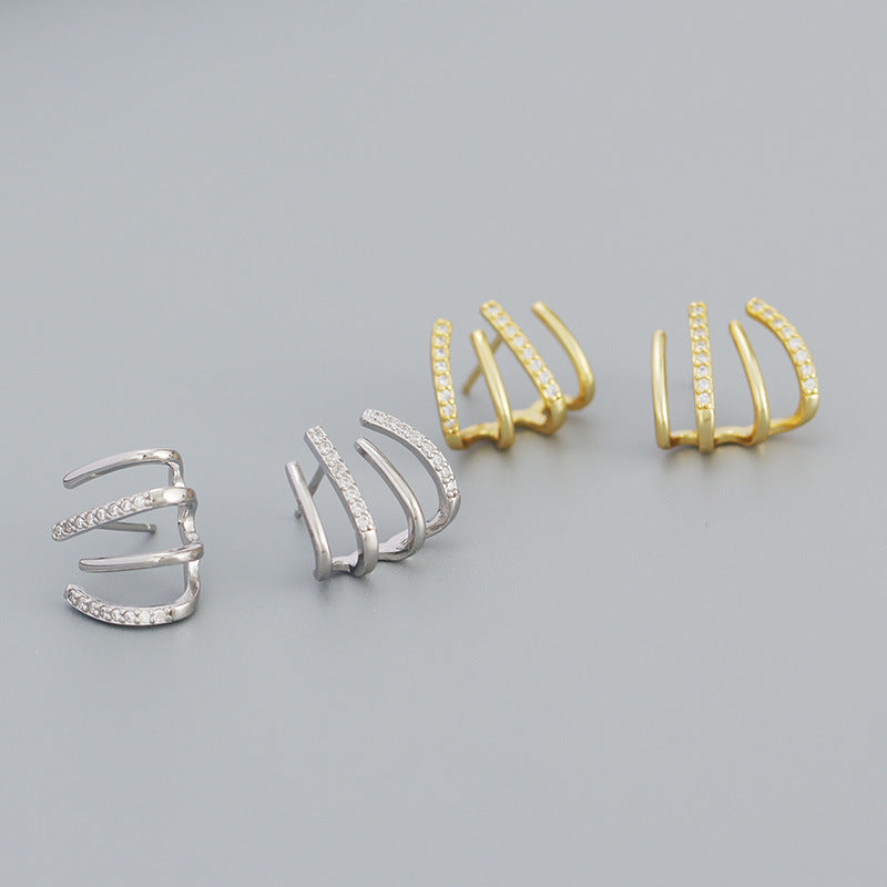 Lovcia Gold CZ Harrow Lines Earrings 925 Sterling Silver-Earrings-Yellow Gold-Yellow Gold