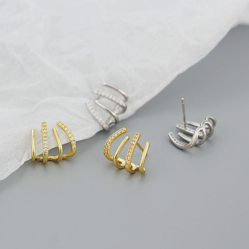 Lovcia Gold CZ Harrow Lines Earrings 925 Sterling Silver-Earrings-Yellow Gold-Yellow Gold