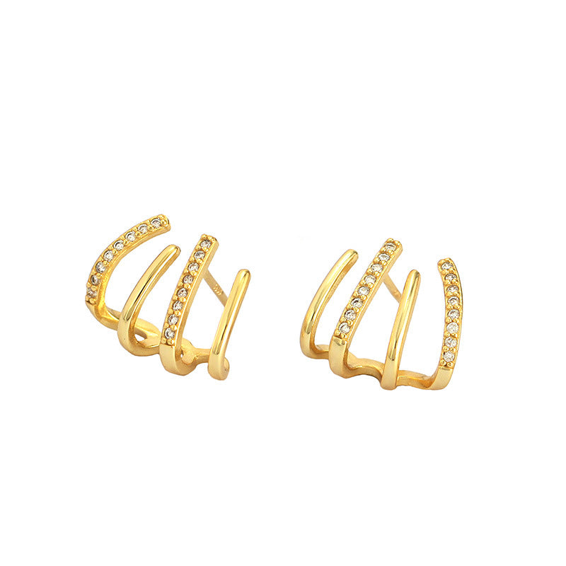 Lovcia Gold CZ Harrow Lines Earrings 925 Sterling Silver-Earrings-Yellow Gold-Yellow Gold