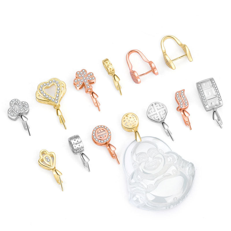 Lovcia Gold CZ Heart Four Leaf Clover DIY Bail Kit Gold-Jewelry Making Kits-#13 & Rose Gold-