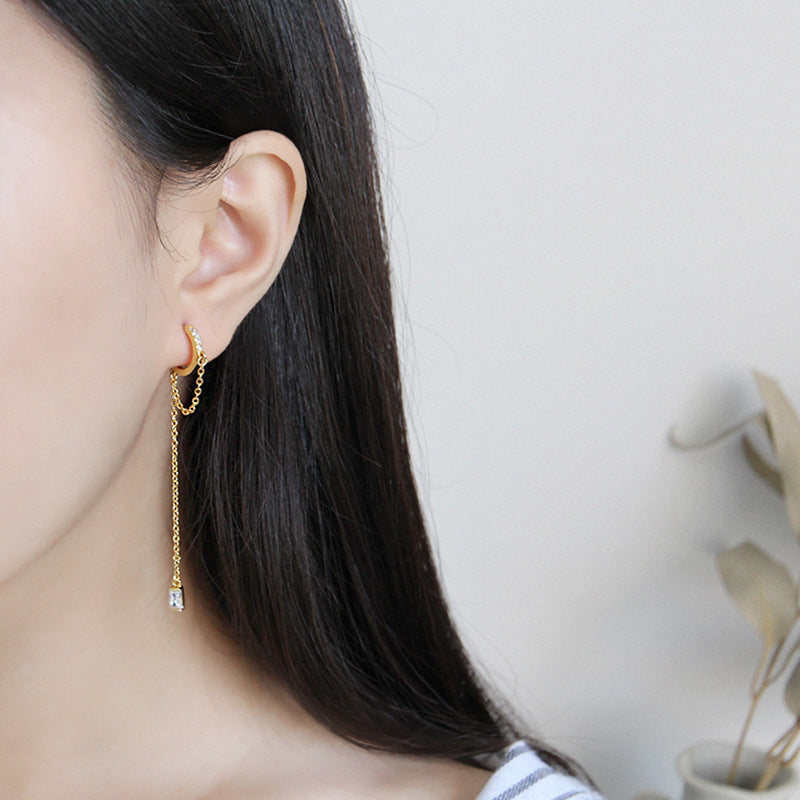 Lovcia Gold CZ Hoop Earrings 925 Sterling Silver Dangling-Earrings-Silver-Silver