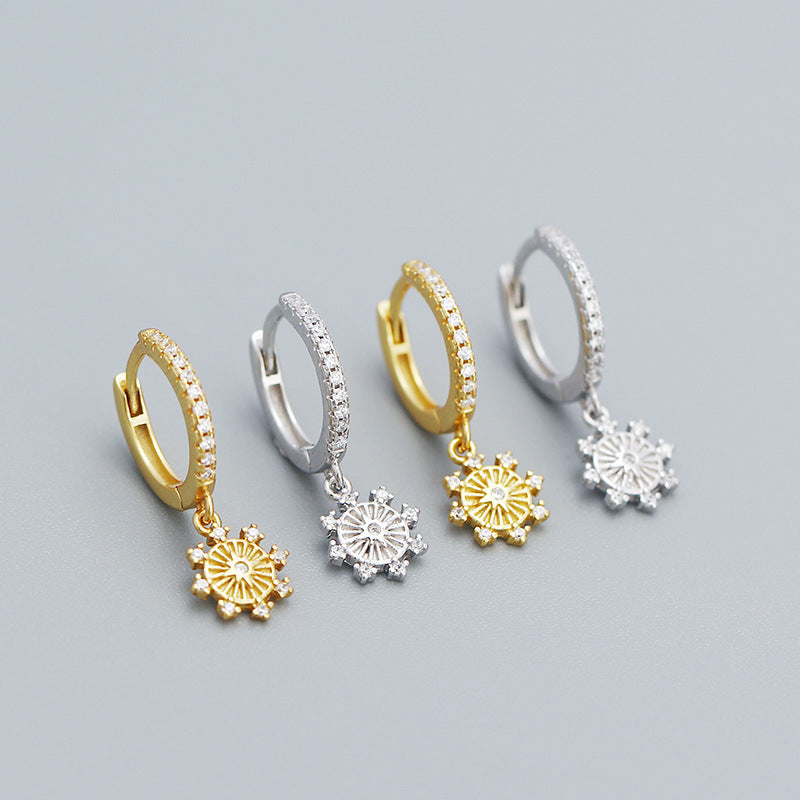 Lovcia Gold CZ Hoop Earrings Eight Pointed Star Charm-Earrings-Yellow Gold-Yellow Gold
