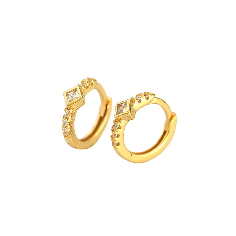 Lovcia Gold CZ Huggie Hoop Earrings 11.2mm 925 Sterling-Earrings-Rhodium & Waterdrop CZ-Rhodium & Waterdrop CZ