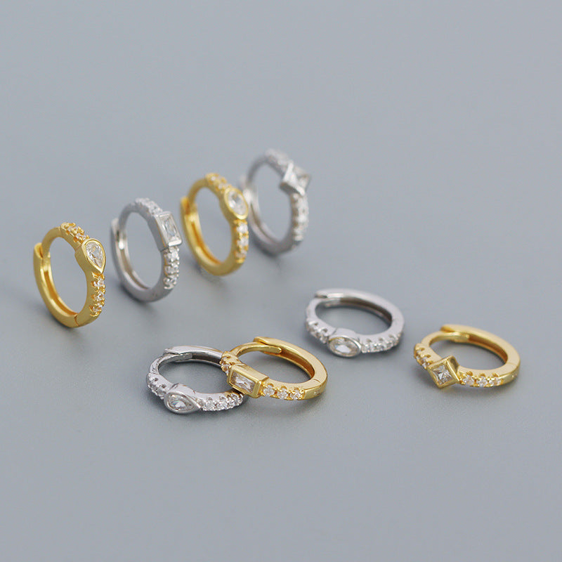 Lovcia Gold CZ Huggie Hoop Earrings 11.2mm 925 Sterling-Earrings-Rhodium & Waterdrop CZ-Rhodium & Waterdrop CZ