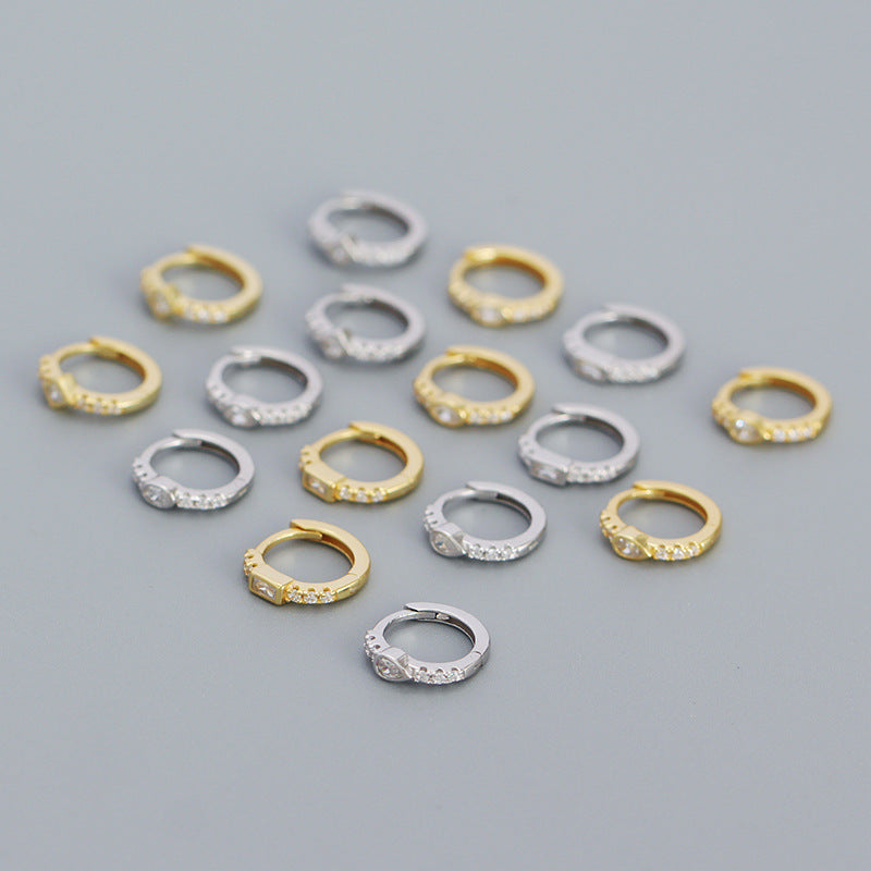 Lovcia Gold CZ Huggie Hoop Earrings 11.2mm 925 Sterling-Earrings-Rhodium & Waterdrop CZ-Rhodium & Waterdrop CZ