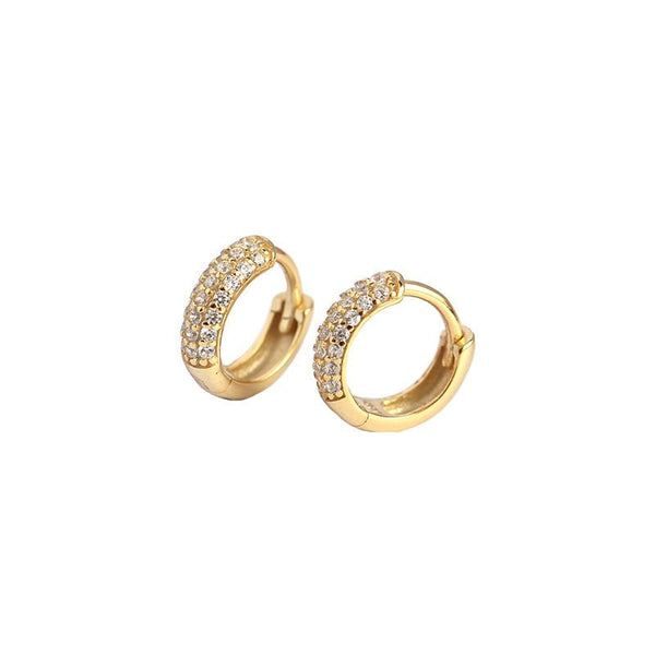 Lovcia Gold CZ Lines 925 Sterling Silver Huggie Earrings-Earrings-10Mm & Yellow Gold-10Mm & Yellow Gold