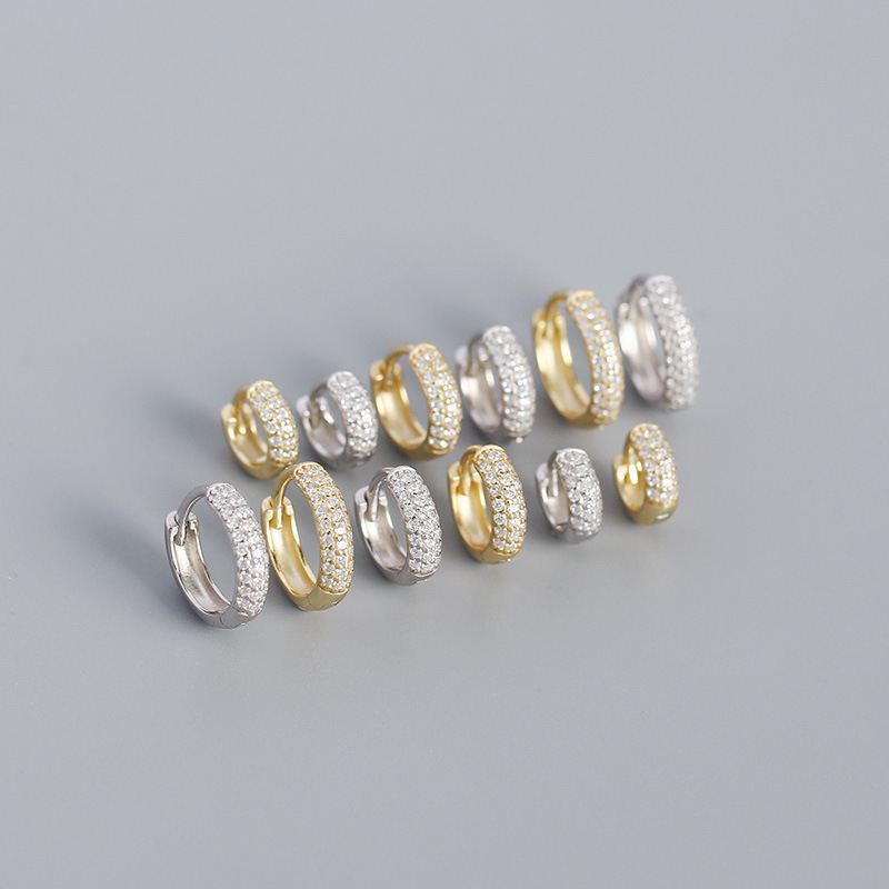 Lovcia Gold CZ Lines 925 Sterling Silver Huggie Earrings-Earrings-10Mm & Yellow Gold-10Mm & Yellow Gold