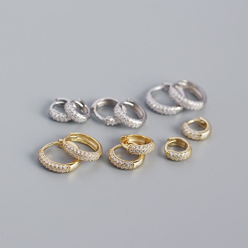 Lovcia Gold CZ Lines 925 Sterling Silver Huggie Earrings-Earrings-10Mm & Yellow Gold-10Mm & Yellow Gold