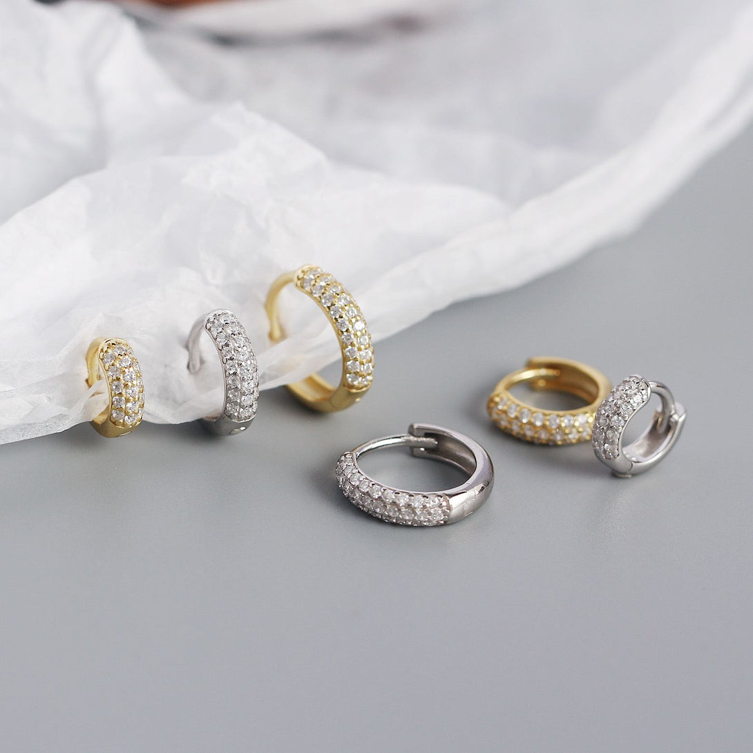 Lovcia Gold CZ Lines 925 Sterling Silver Huggie Earrings-Earrings-10Mm & Yellow Gold-10Mm & Yellow Gold