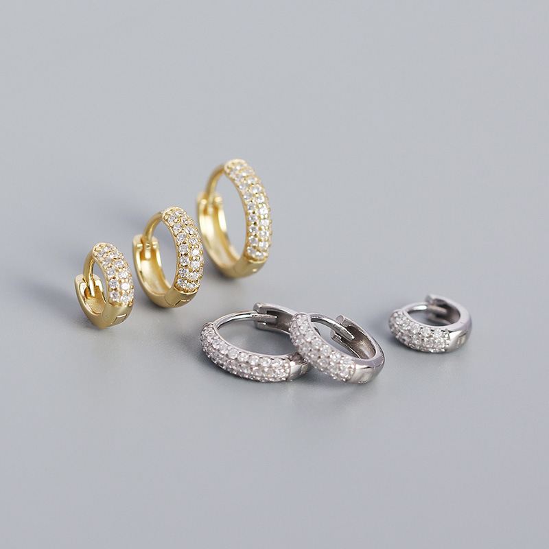 Lovcia Gold CZ Lines 925 Sterling Silver Huggie Earrings-Earrings-10Mm & Yellow Gold-10Mm & Yellow Gold
