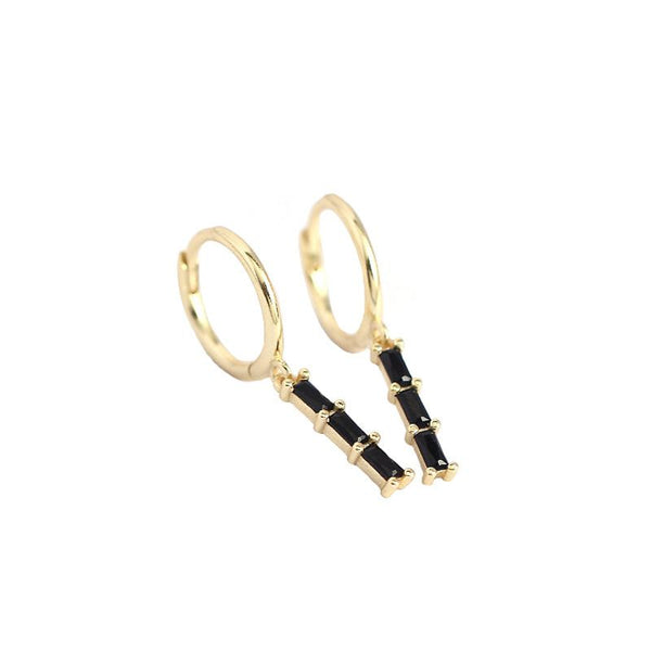 Lovcia Gold CZ Rectangle Hoop Earrings 24.5mm x 8.5mm-Earrings-Yellow Gold & Black Cz-Yellow Gold & Black Cz