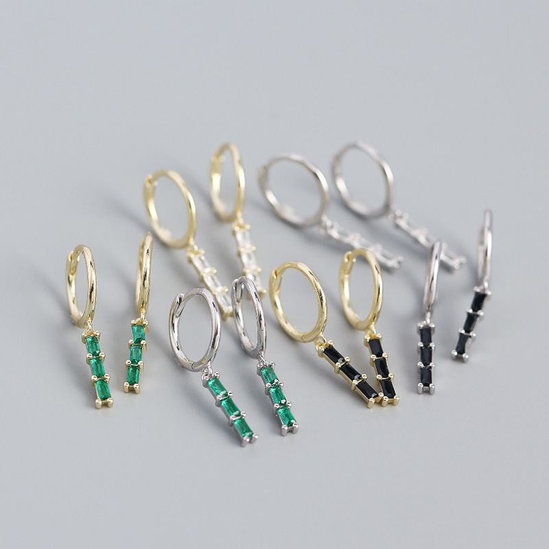 Lovcia Gold CZ Rectangle Hoop Earrings 24.5mm x 8.5mm-Earrings-Yellow Gold & Black Cz-Yellow Gold & Black Cz