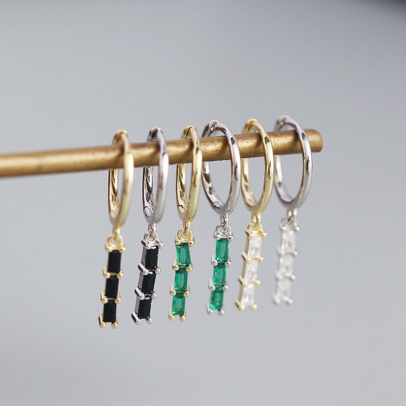 Lovcia Gold CZ Rectangle Hoop Earrings 24.5mm x 8.5mm-Earrings-Yellow Gold & Black Cz-Yellow Gold & Black Cz