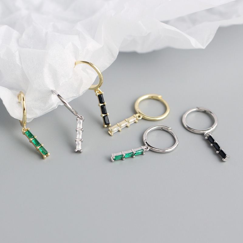 Lovcia Gold CZ Rectangle Hoop Earrings 24.5mm x 8.5mm-Earrings-Yellow Gold & Black Cz-Yellow Gold & Black Cz